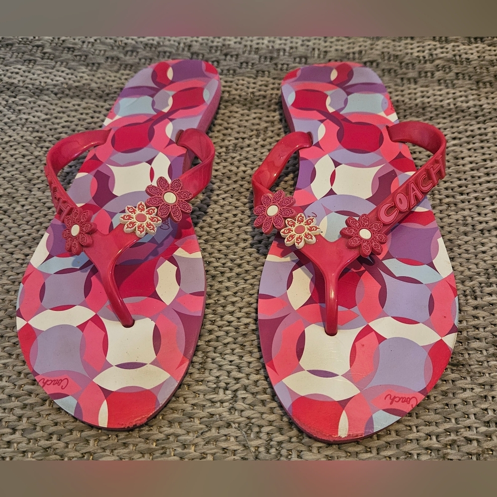 COACH Women’s Kerrie Pink Floral Jelly Flip Flops Sandals Size 10B